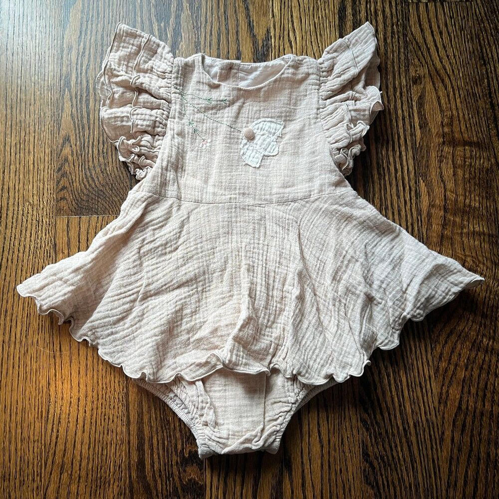 Popelin Gauze Flower Embroidery Romper (18-24M)